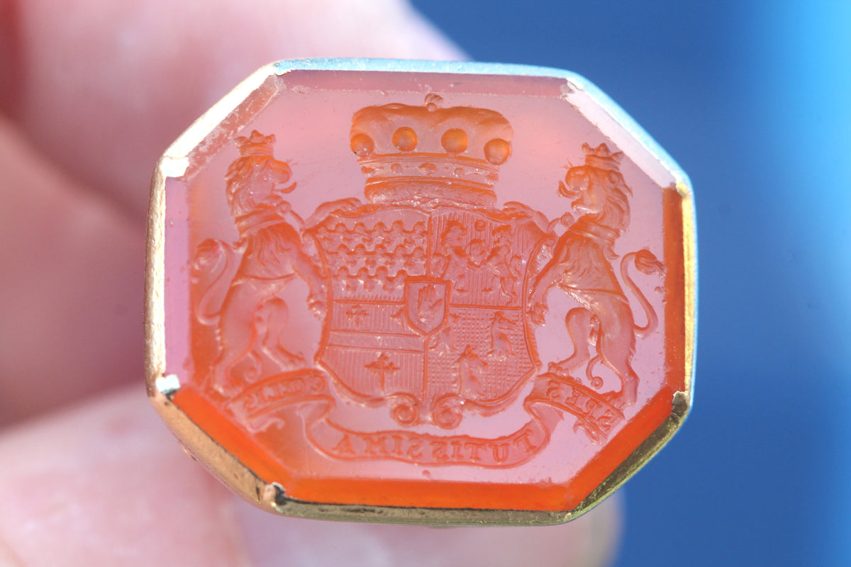 Antique Victorian 15ct Gold Carnelian Heraldic Intaglio Seal | The Safest Hope Is In Heaven — view 7