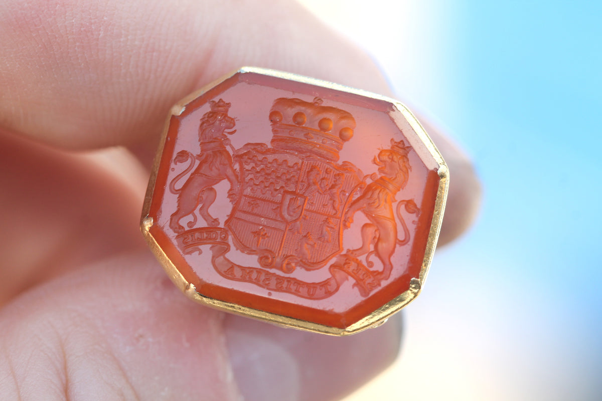 Antique Victorian 15ct Gold Carnelian Heraldic Intaglio Seal | The Safest Hope Is In Heaven — view 11