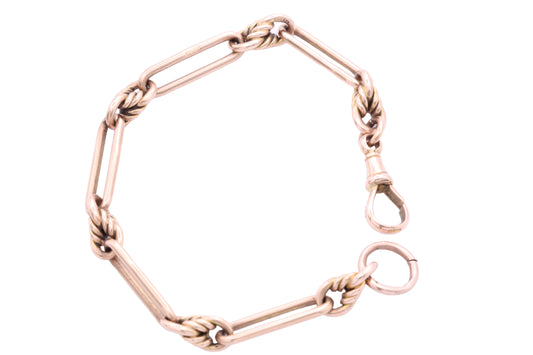 Antique Victorian 9ct gold trombone and lovers knot bracelet