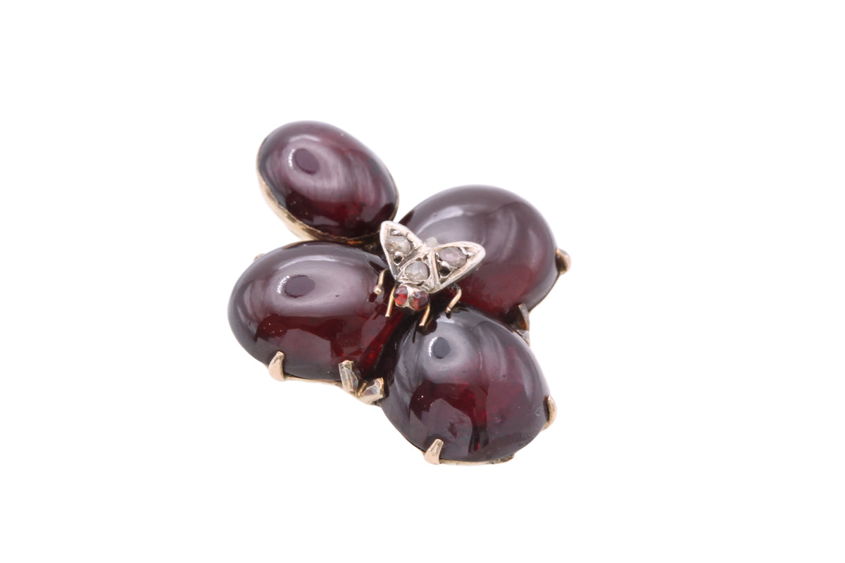 Antique Victorian 9ct Gold Garnet Flower Pendant with Diamond Fly c.1860 — view 17