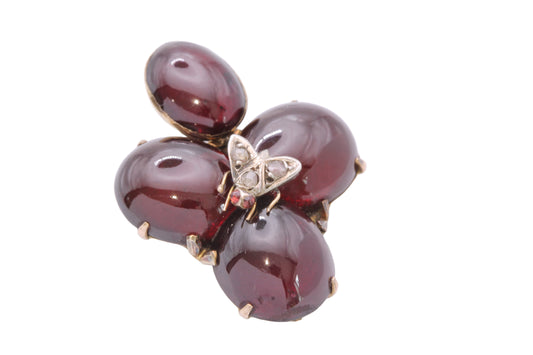 Antique Victorian 9ct gold garnet flower pendant with silver diamond fly