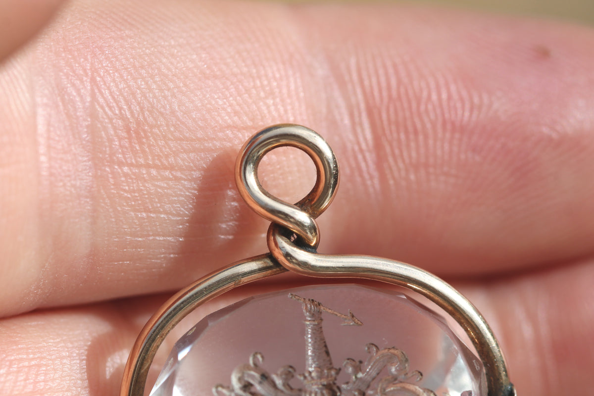 Antique Victorian 9ct Gold Rock Crystal Intaglio Spinner Fob c.1880 — view 5