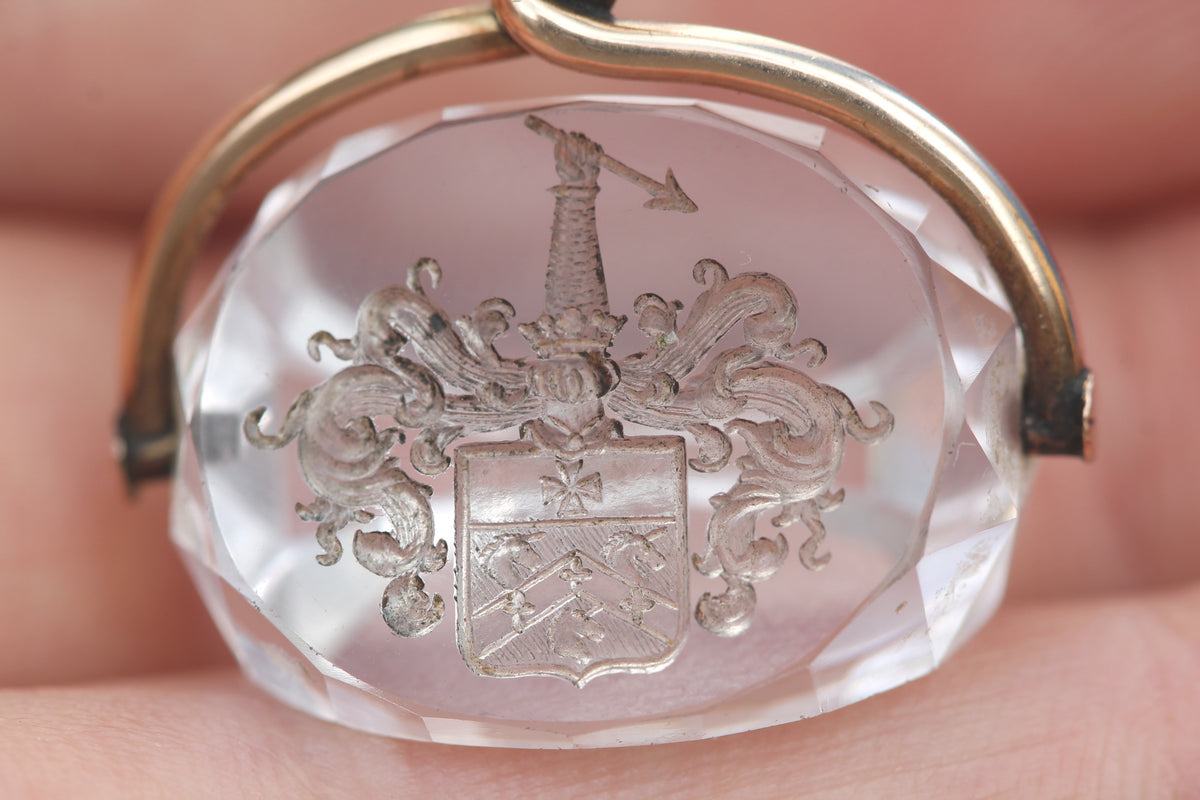 Antique Victorian 9ct Gold Rock Crystal Intaglio Spinner Fob c.1880 — view 7