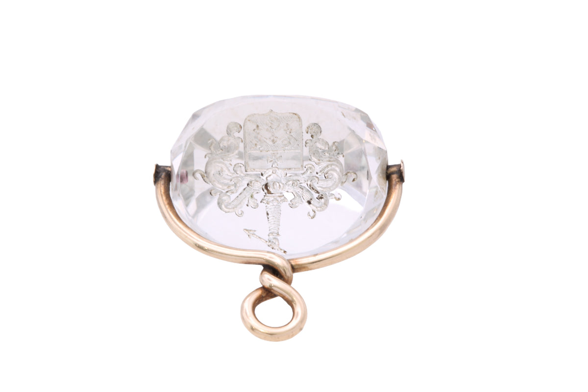 Antique Victorian 9ct Gold Rock Crystal Intaglio Spinner Fob c.1880 — view 11