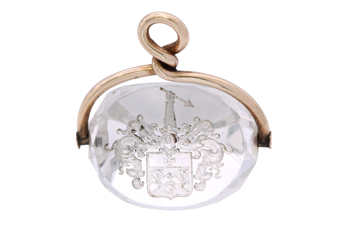 Antique Victorian 9ct Gold Rock Crystal Intaglio Spinner Fob c.1880 — view 12