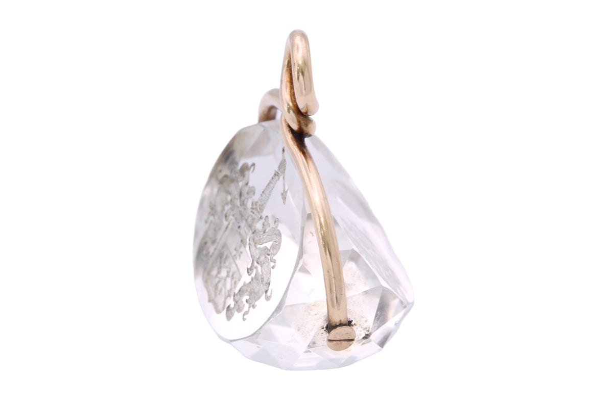 Antique Victorian 9ct Gold Rock Crystal Intaglio Spinner Fob c.1880 — view 13