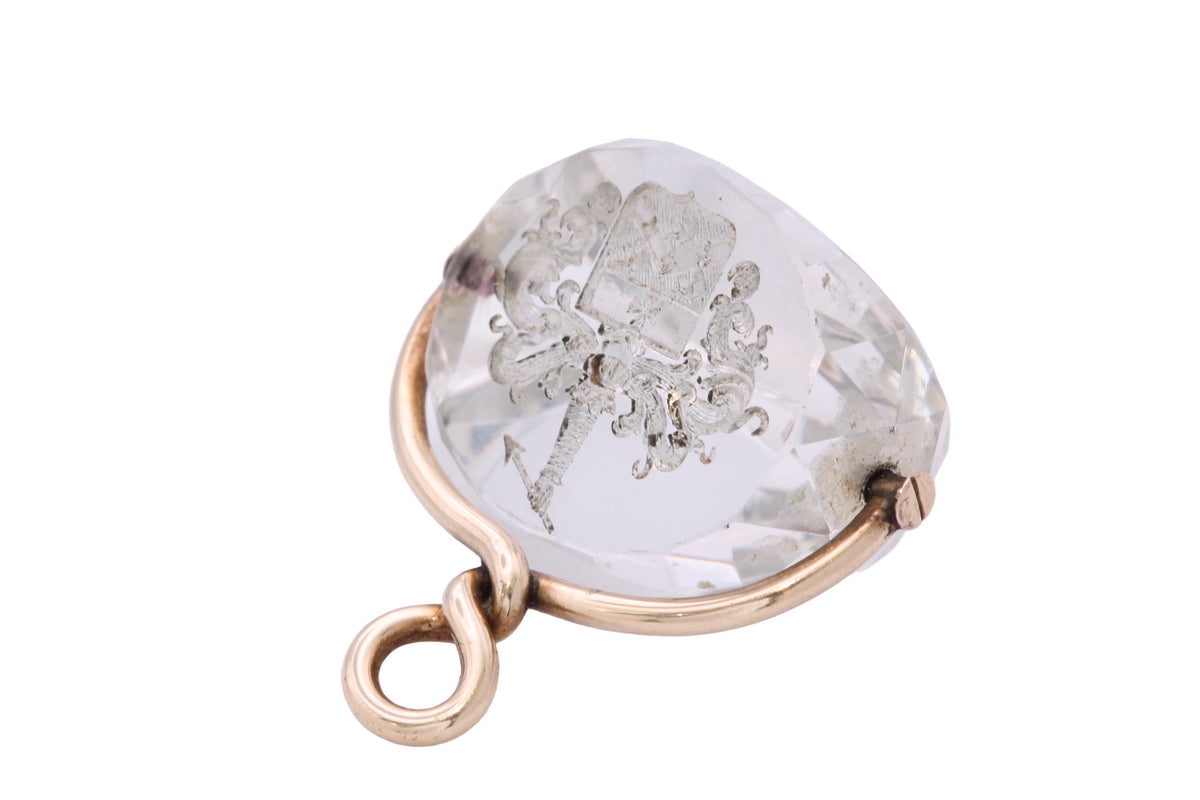 Antique Victorian 9ct Gold Rock Crystal Intaglio Spinner Fob c.1880 — view 15