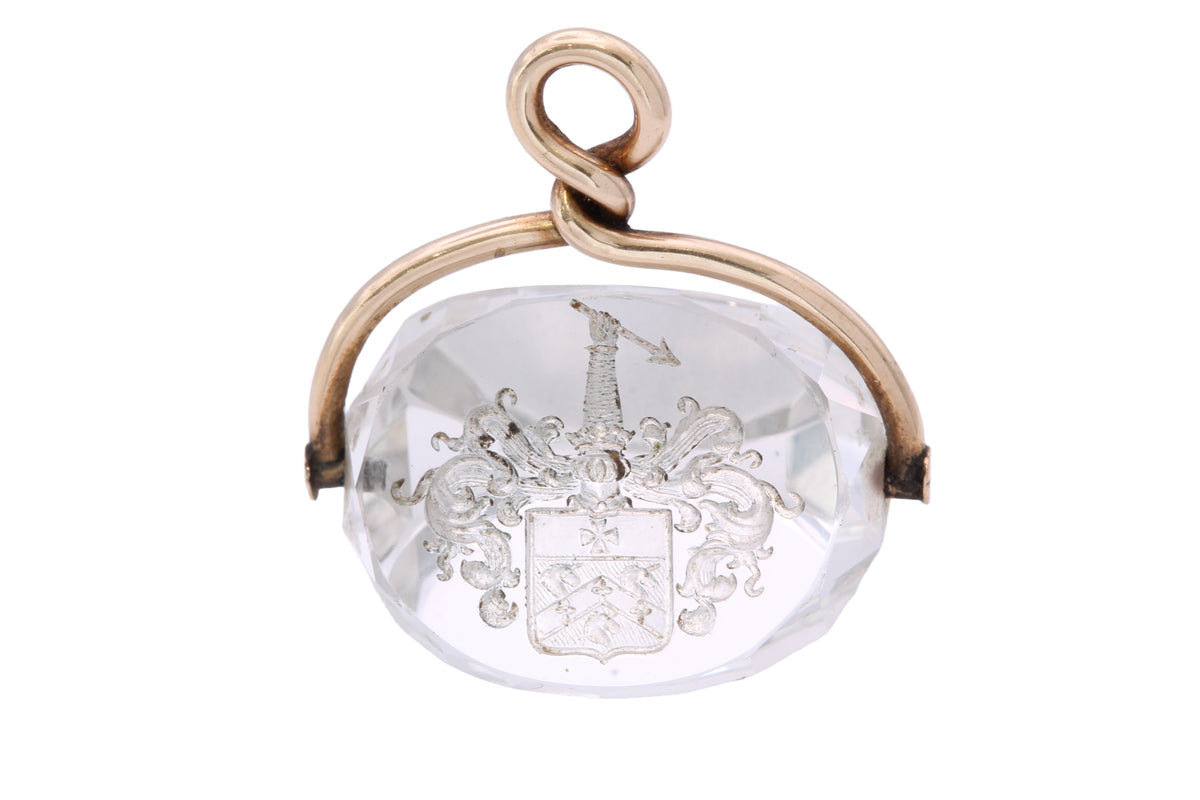 Antique Victorian 9ct Gold Rock Crystal Intaglio Spinner Fob c.1880 — view 16
