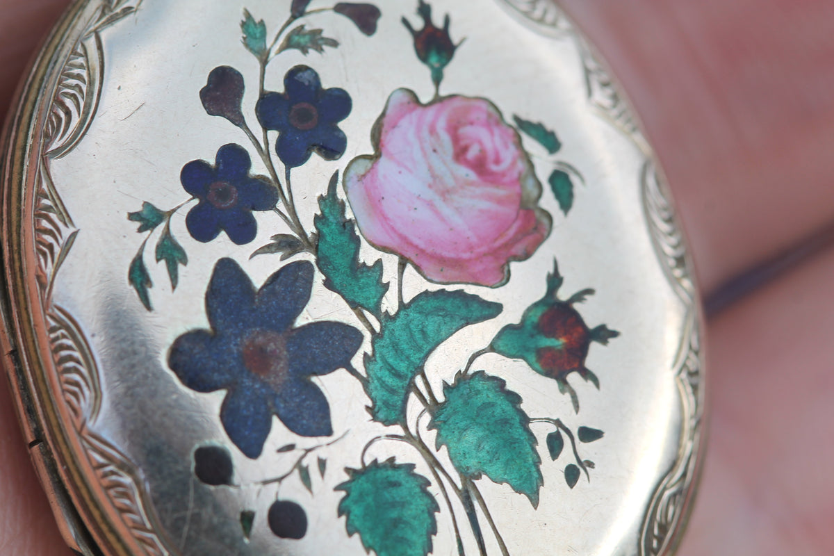 Antique Victorian 9ct Gold Back & Front Enamel Floral Locket c.1880 — view 5