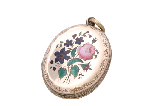 Antique Victorian 9ct Gold Back & Front Enamel Floral Locket c.1880 — view 12