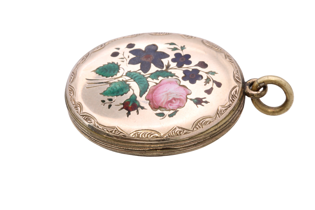 Antique Victorian 9ct Gold Back & Front Enamel Floral Locket c.1880 — view 15