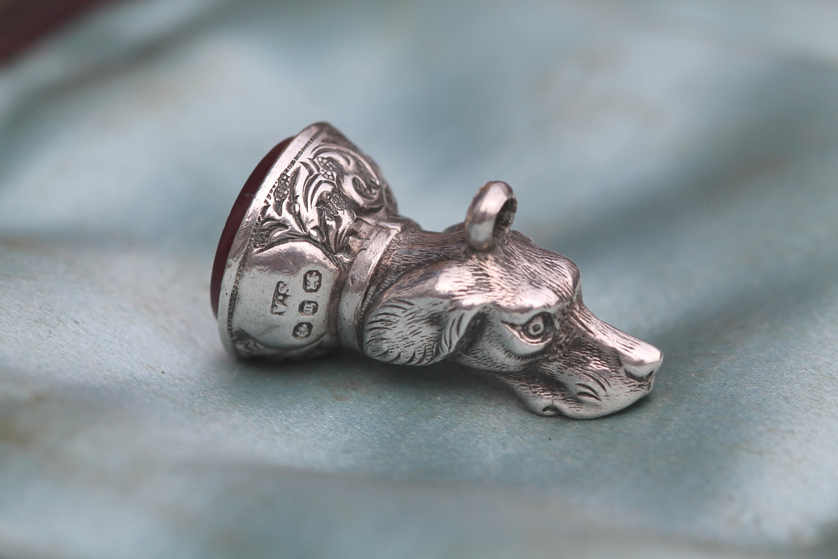 Antique Victorian Sterling Silver Dog Head Carnelian Pendant | 1896 — view 11