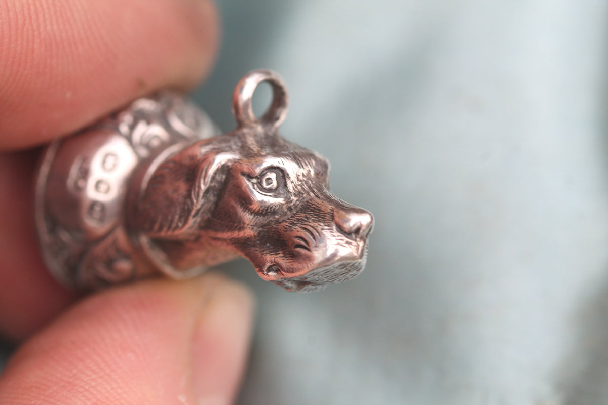 Antique Victorian Sterling Silver Dog Head Carnelian Pendant | 1896 — view 8