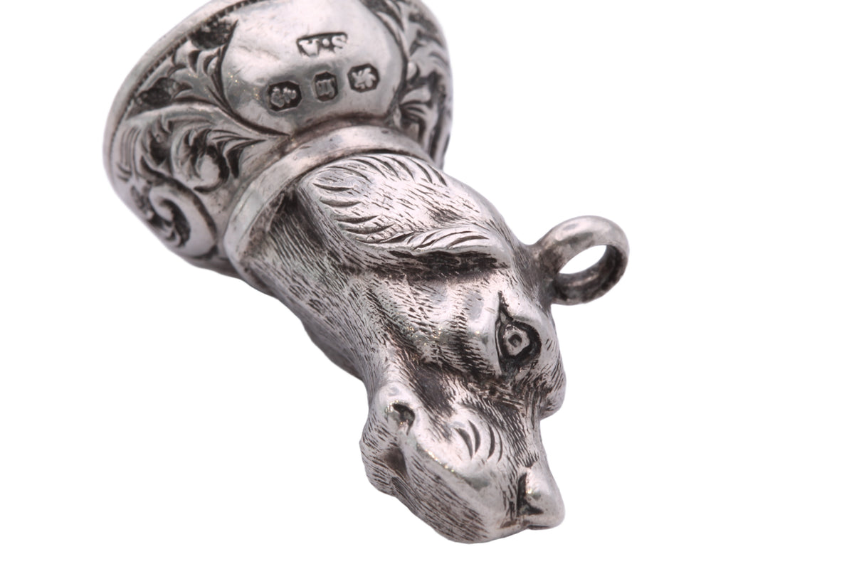 Antique Victorian Sterling Silver Dog Head Carnelian Pendant | 1896 — view 16