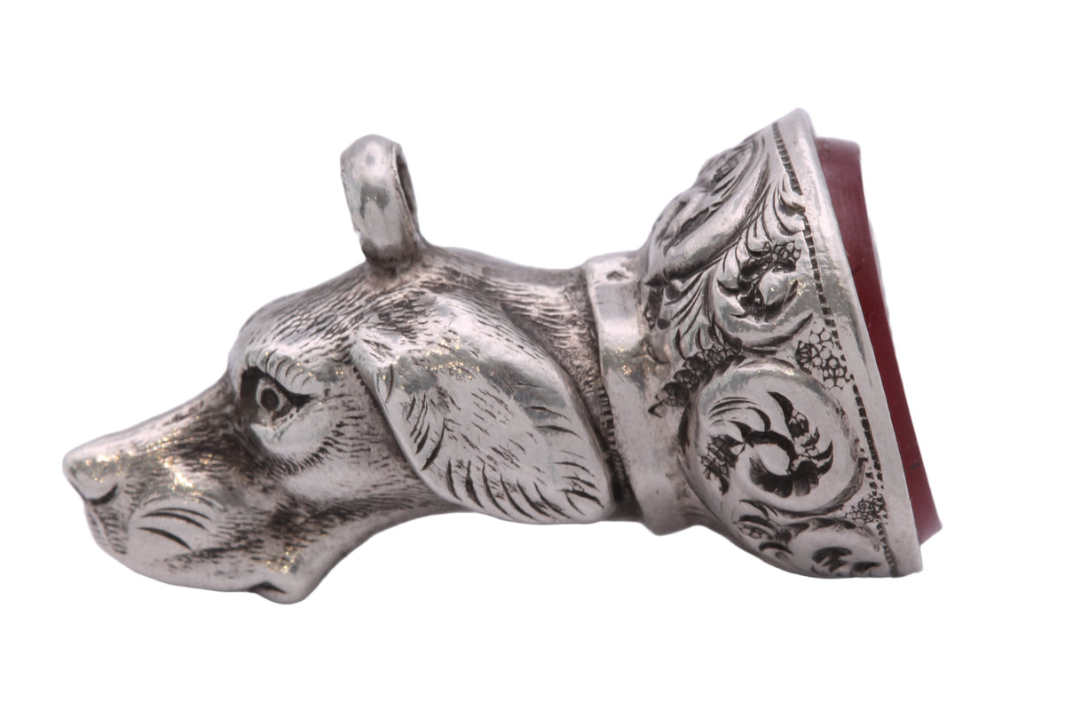 Antique Victorian Sterling Silver Dog Head Carnelian Pendant | 1896 — view 17