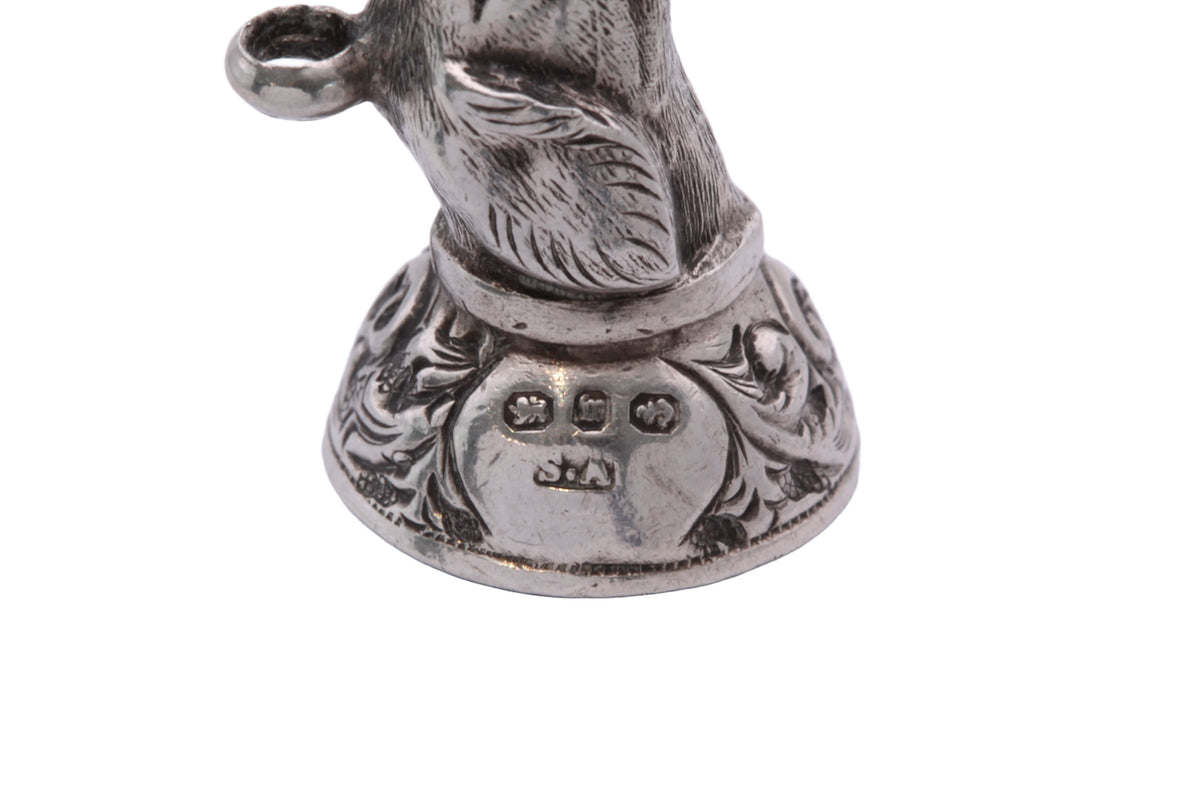 Antique Victorian Sterling Silver Dog Head Carnelian Pendant | 1896 — view 18