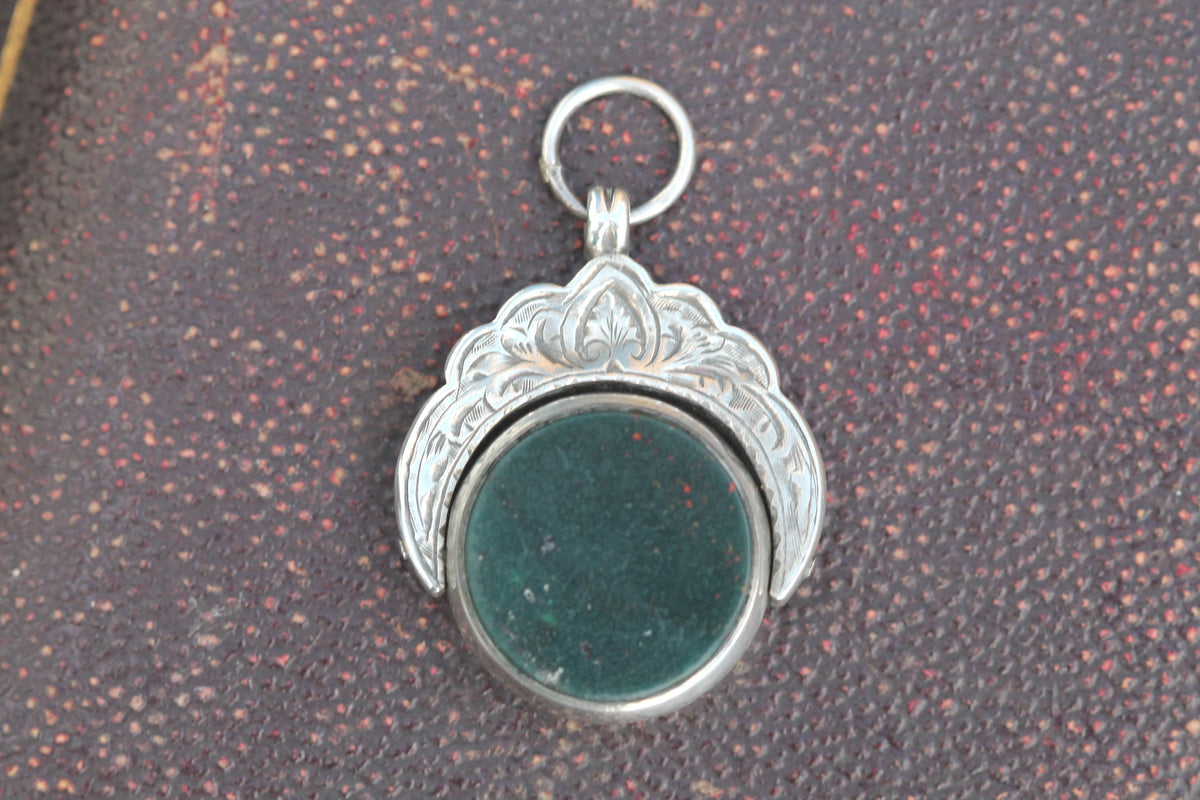 Antique Victorian Sterling Silver Bloodstone & Carnelian Spinner Fob Pendant 1892 — view 5