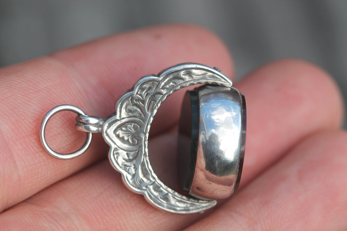 Antique Victorian Sterling Silver Bloodstone & Carnelian Spinner Fob Pendant 1892 — view 6