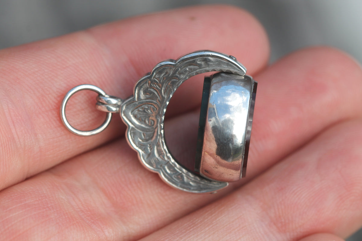 Antique Victorian Sterling Silver Bloodstone & Carnelian Spinner Fob Pendant 1892 — view 7