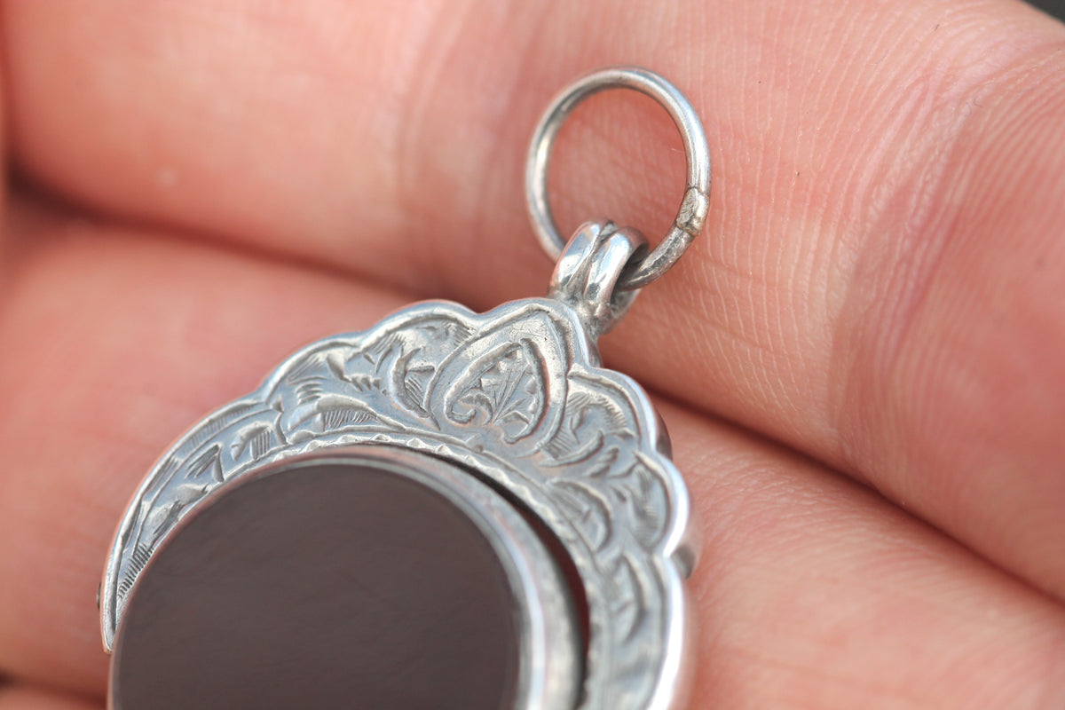 Antique Victorian Sterling Silver Bloodstone & Carnelian Spinner Fob Pendant 1892 — view 8