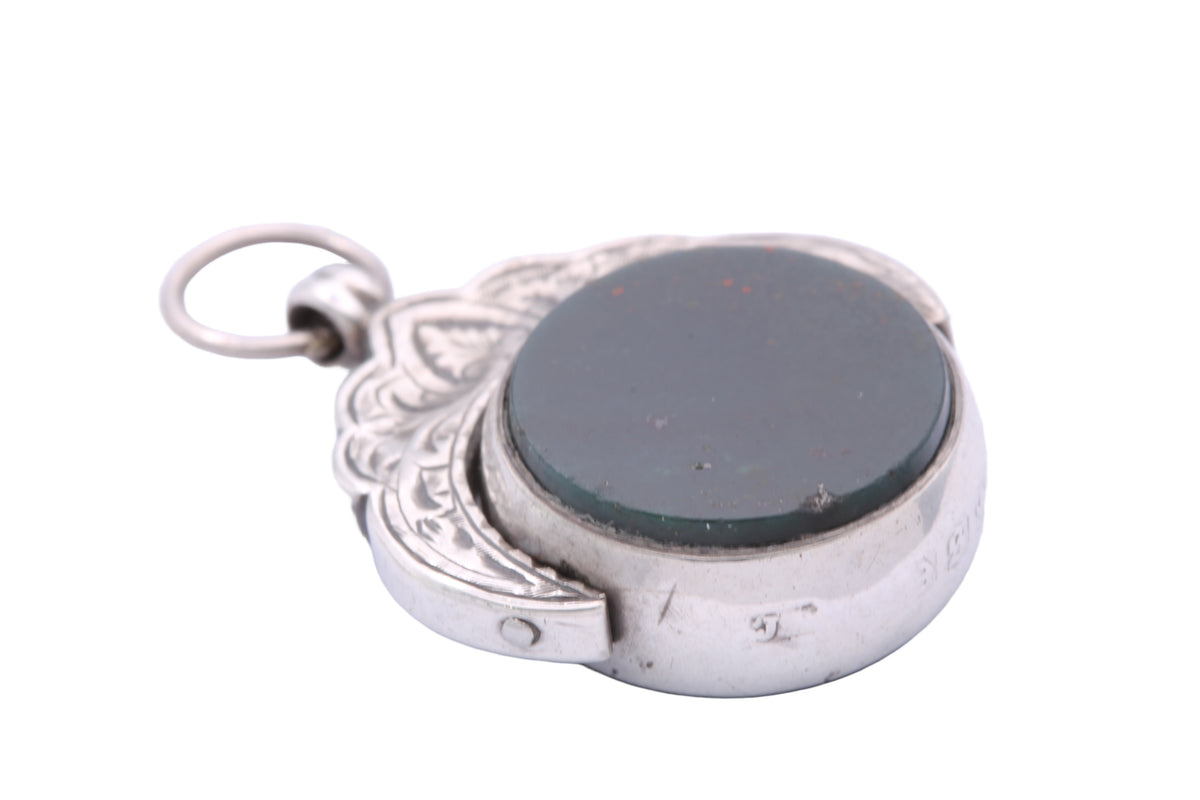 Antique Victorian Sterling Silver Bloodstone & Carnelian Spinner Fob Pendant 1892 — view 9