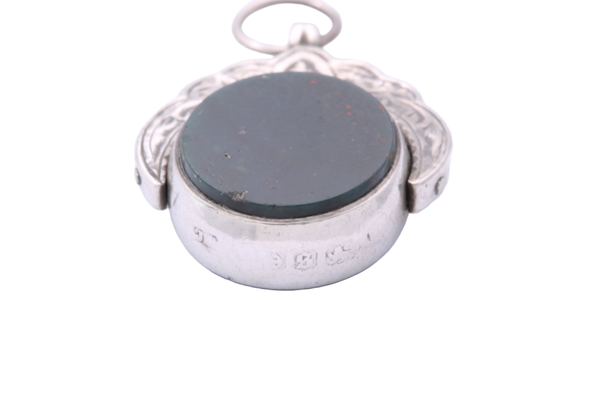 Antique Victorian Sterling Silver Bloodstone & Carnelian Spinner Fob Pendant 1892 — view 10