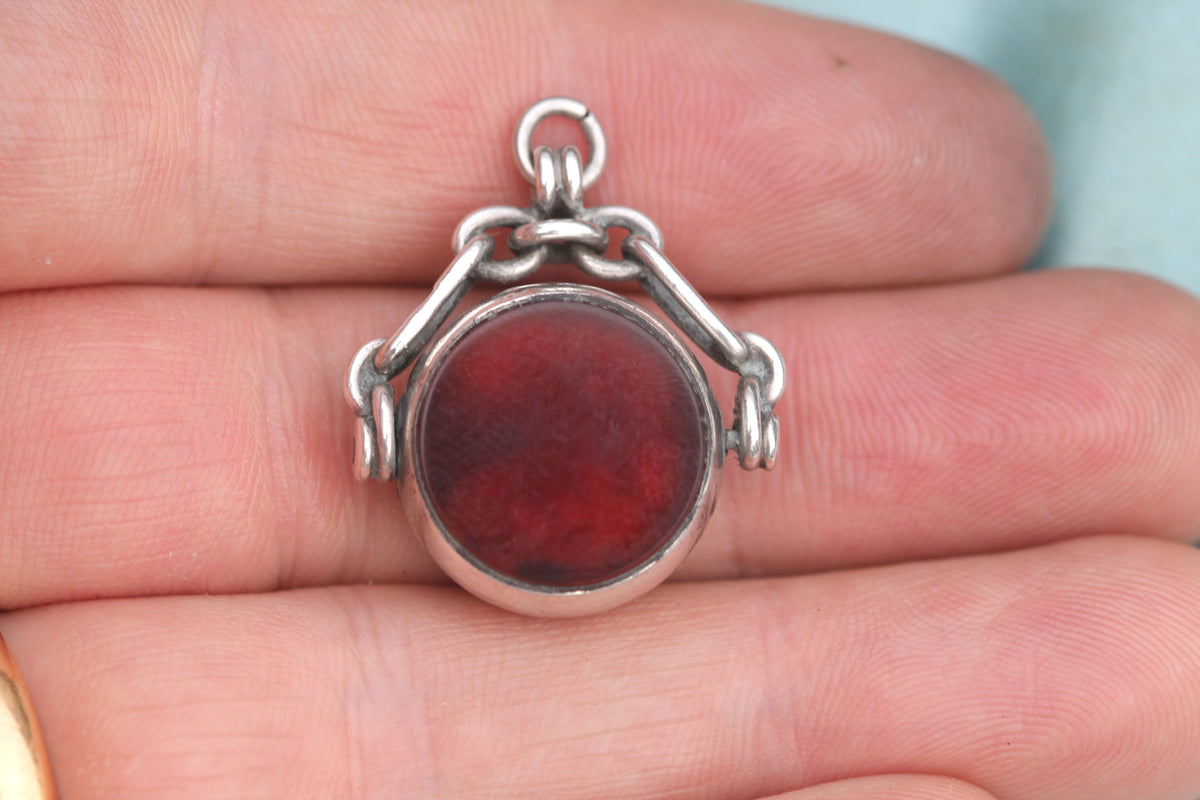 Antique Sterling Silver Bloodstone & Carnelian Spinner Fob 1900 — view 4
