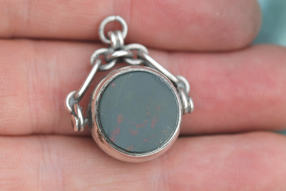 Antique Edwardian sterling silver bloodstone spinner fob