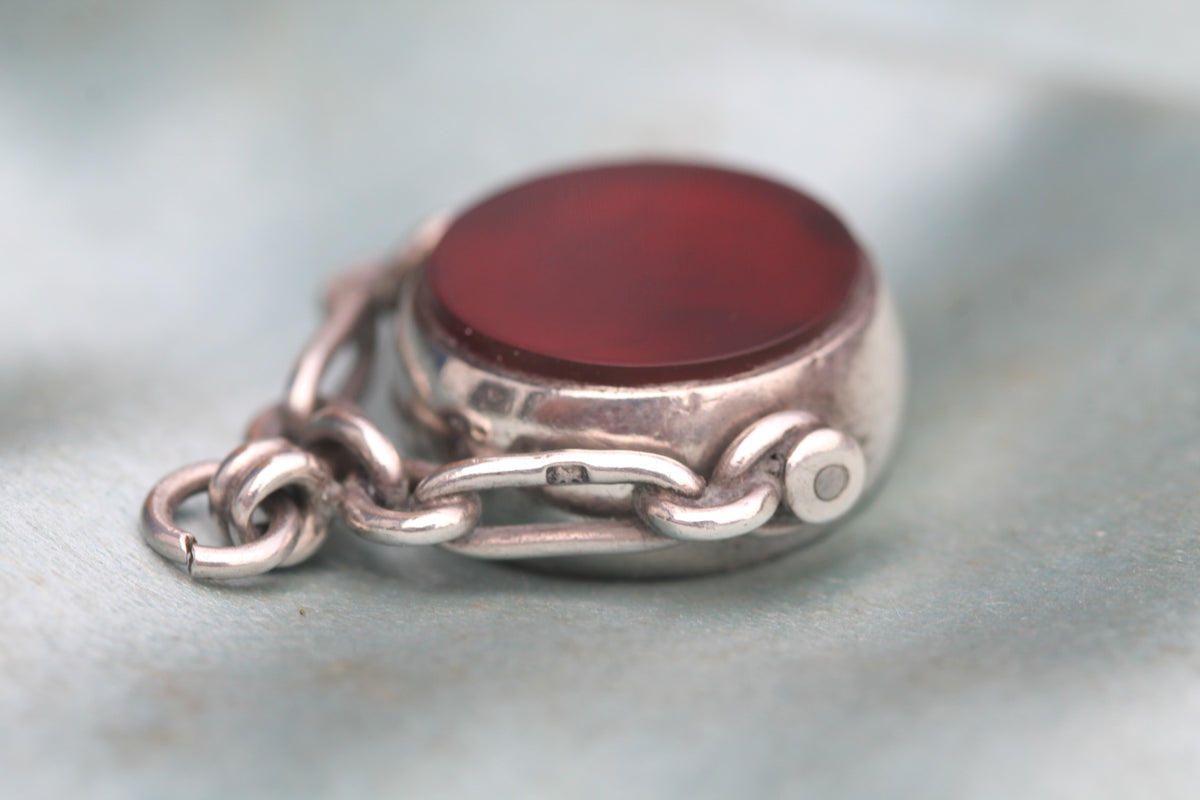 Antique Sterling Silver Bloodstone & Carnelian Spinner Fob 1900 — view 8