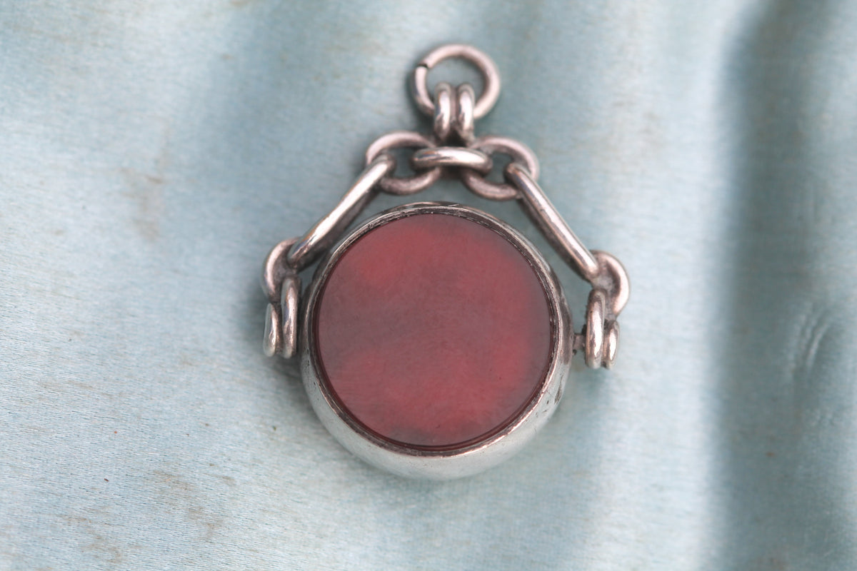 Antique Sterling Silver Bloodstone & Carnelian Spinner Fob 1900 — view 9