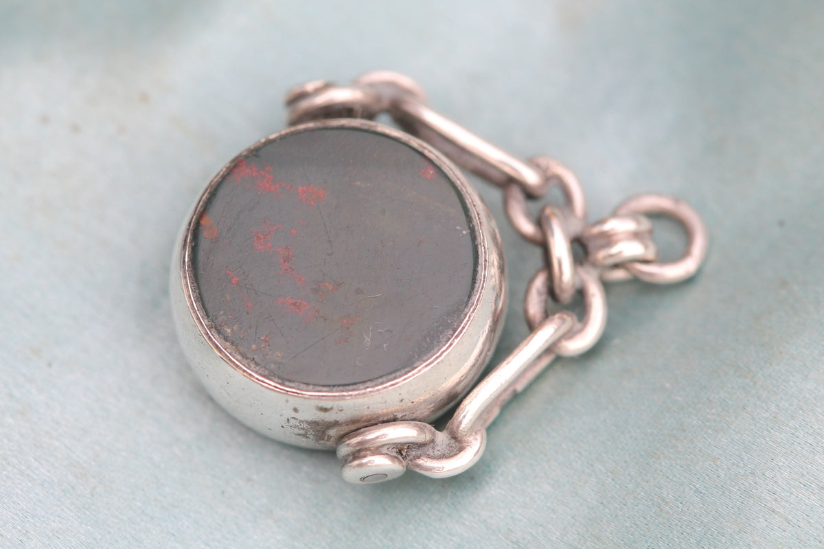 Antique Sterling Silver Bloodstone & Carnelian Spinner Fob 1900 — view 10