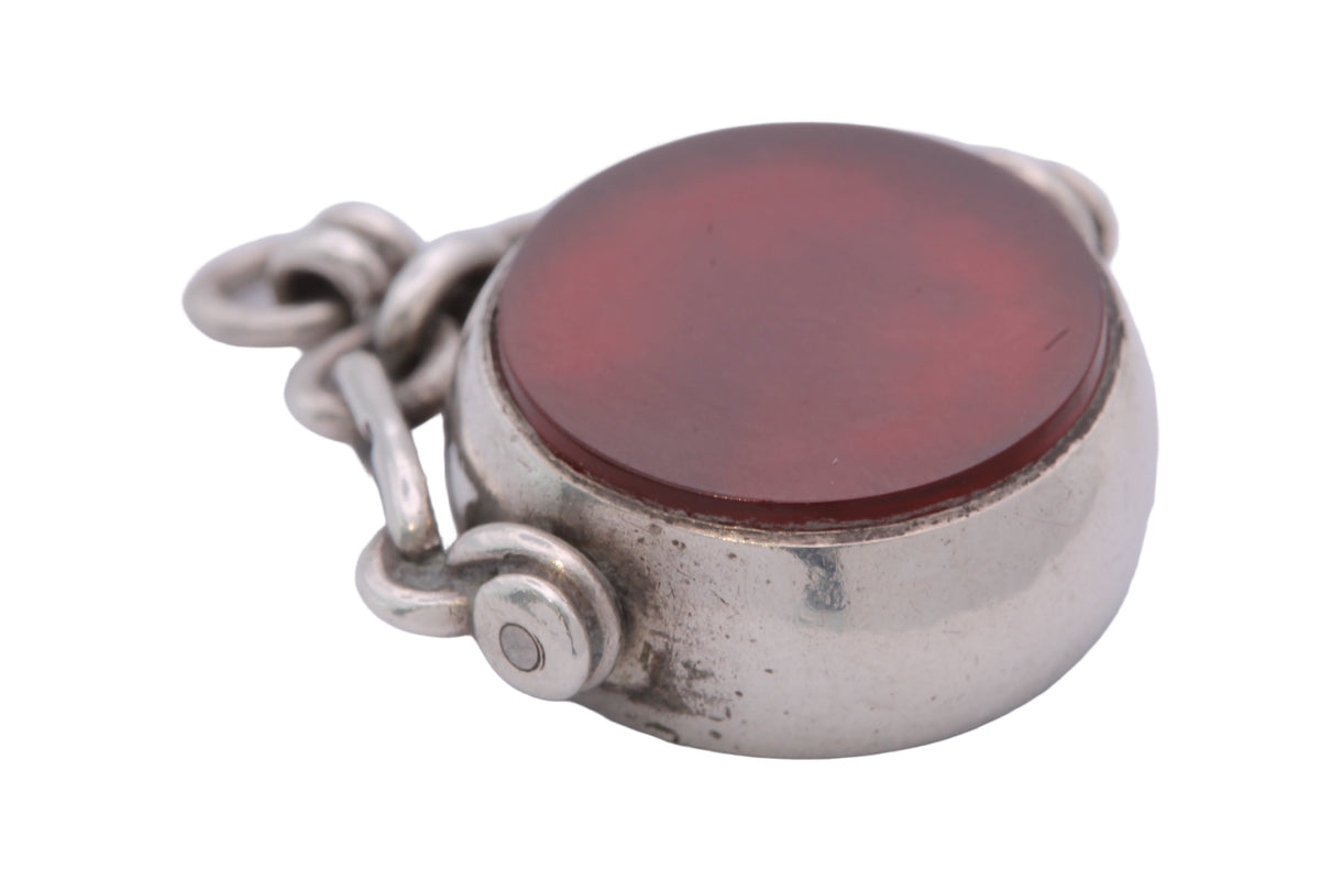 Antique Sterling Silver Bloodstone & Carnelian Spinner Fob 1900 — view 11