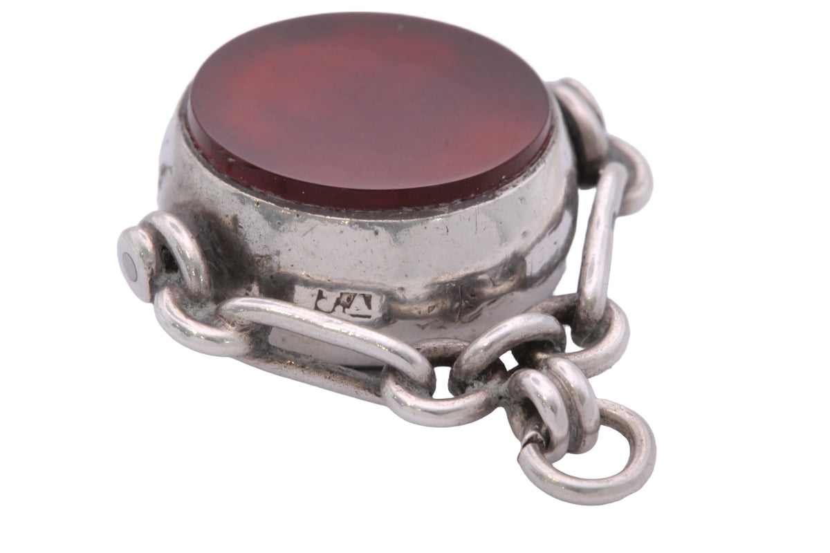Antique Sterling Silver Bloodstone & Carnelian Spinner Fob 1900 — view 13