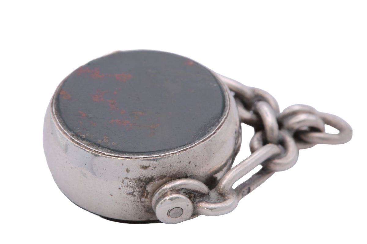 Antique Sterling Silver Bloodstone & Carnelian Spinner Fob 1900 — view 14