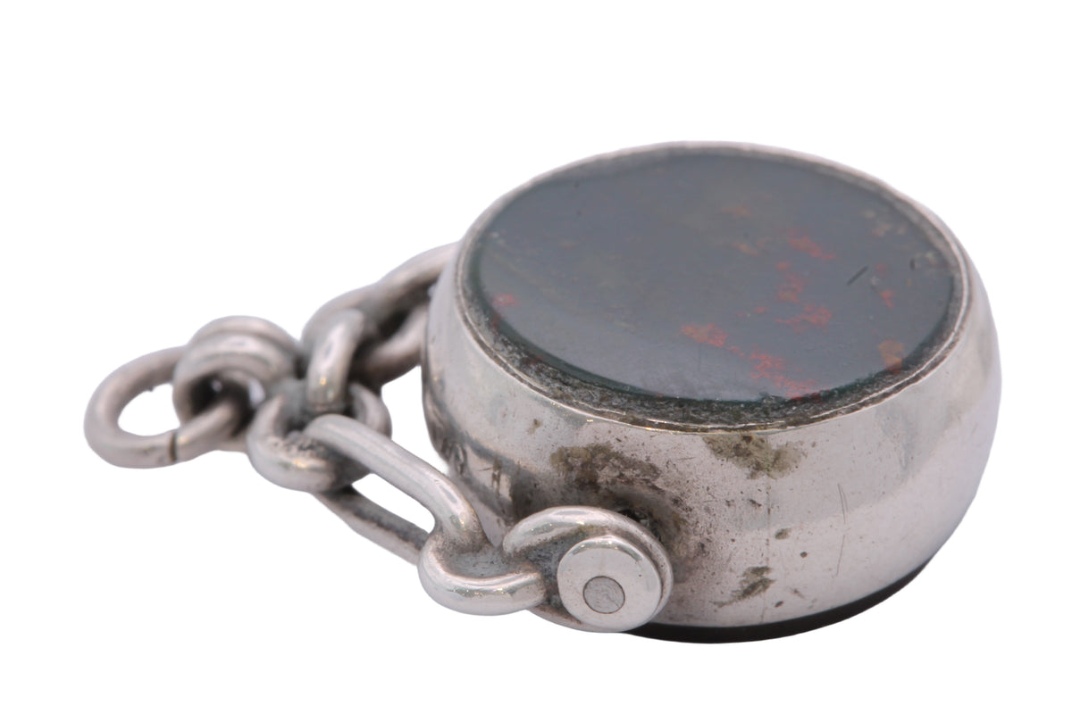 Antique Sterling Silver Bloodstone & Carnelian Spinner Fob 1900 — view 15