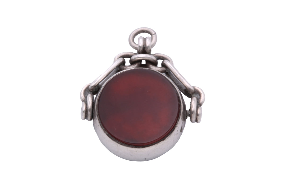 Antique Sterling Silver Bloodstone & Carnelian Spinner Fob 1900 — view 6