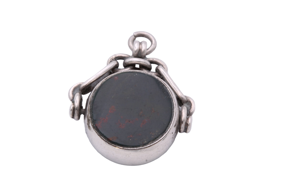Antique Sterling Silver Bloodstone & Carnelian Spinner Fob 1900 — view 5