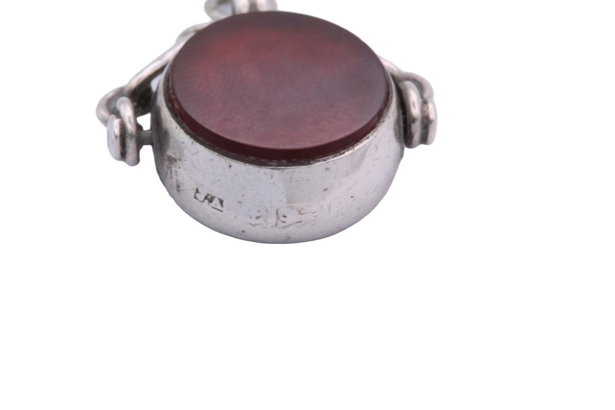 Antique Sterling Silver Bloodstone & Carnelian Spinner Fob 1900 — view 7