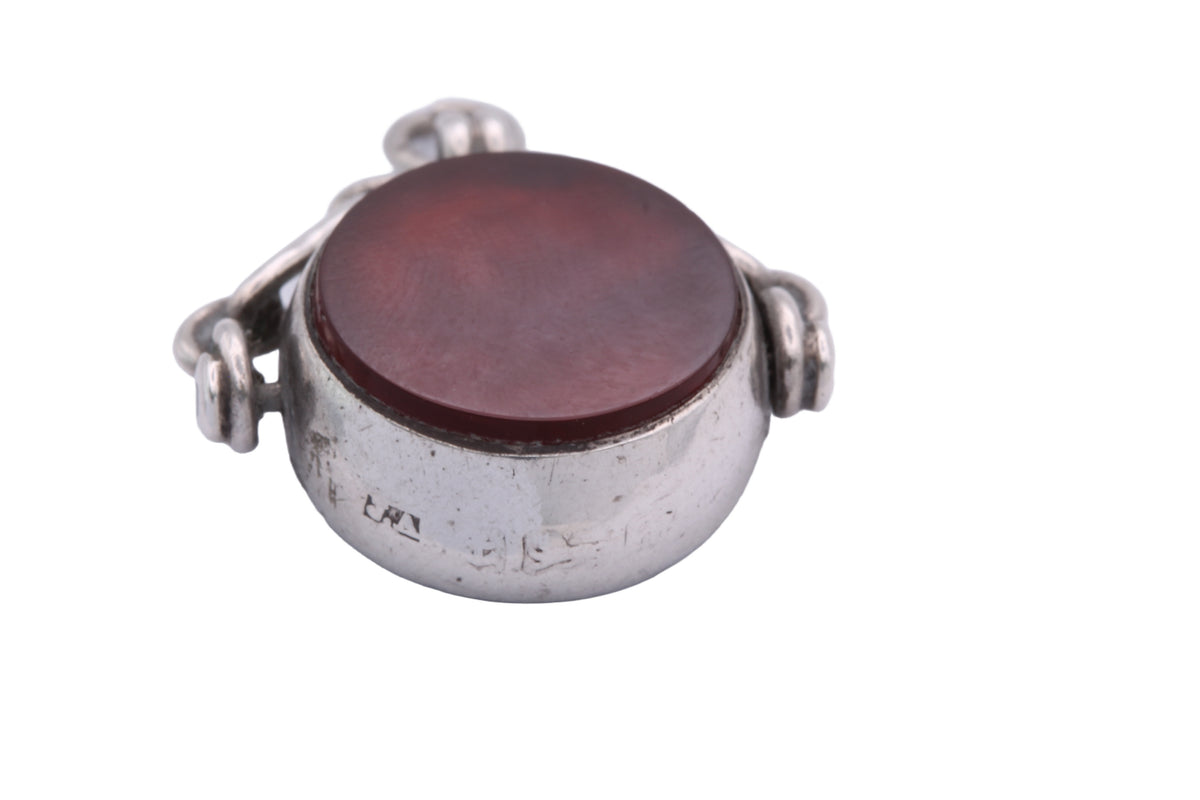 Antique Sterling Silver Bloodstone & Carnelian Spinner Fob 1900 — view 16