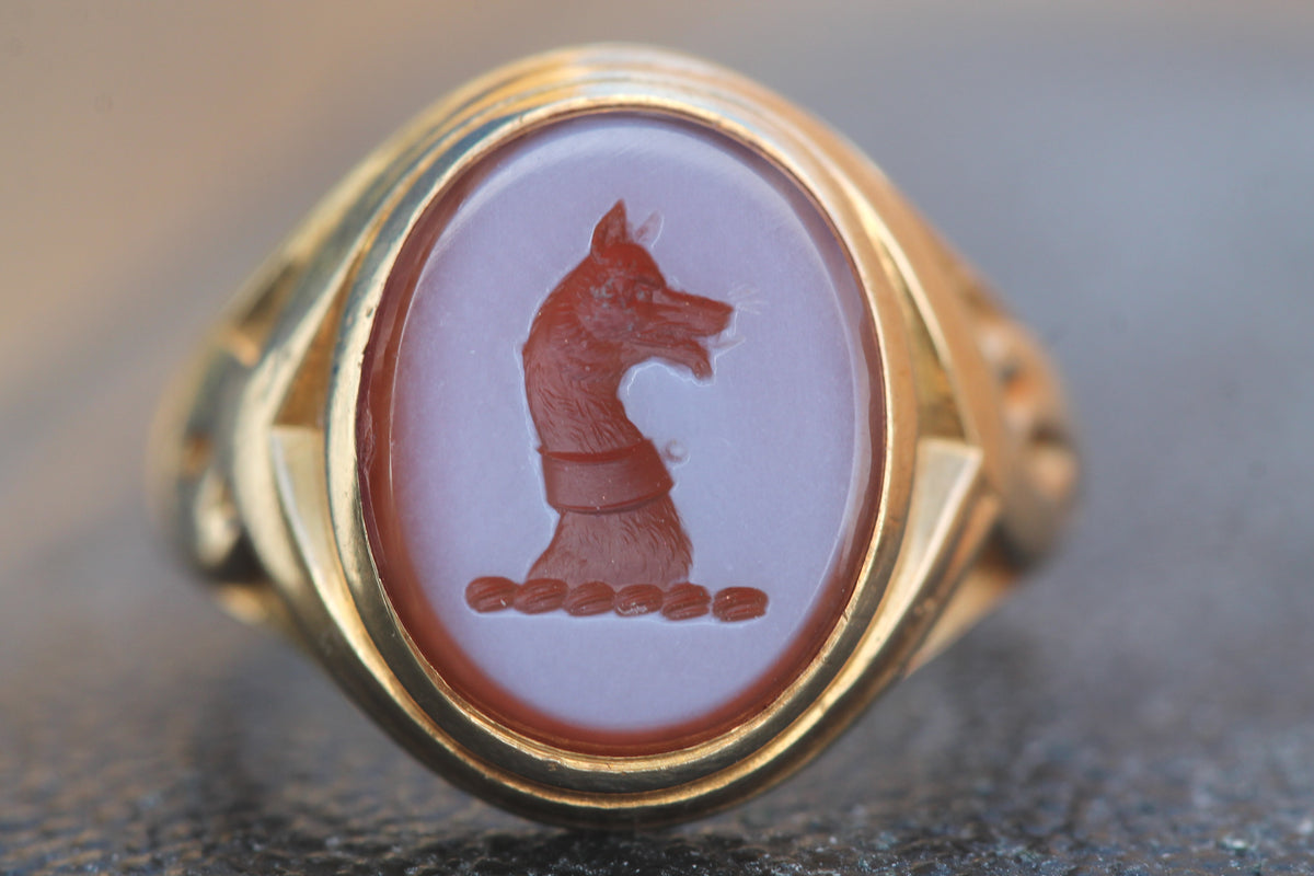 Antique Victorian 14ct Gold Sardonyx Dog Intaglio Signet Ring c.1890 — view 10