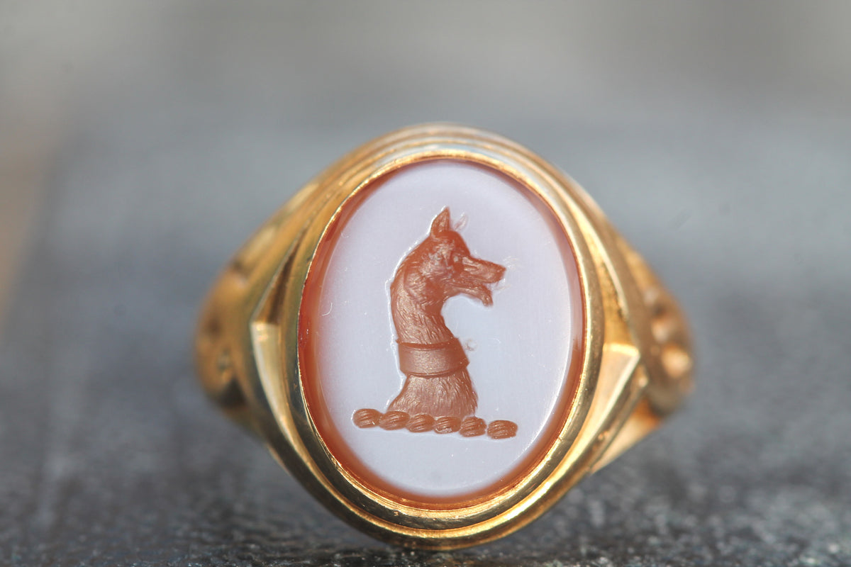 Antique Victorian 14ct Gold Sardonyx Dog Intaglio Signet Ring c.1890 — view 11