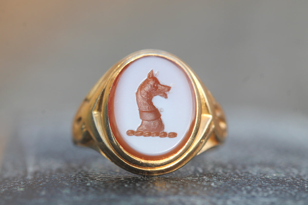 Antique Victorian 14ct Gold Sardonyx Dog Intaglio Signet Ring c.1890 — view 12