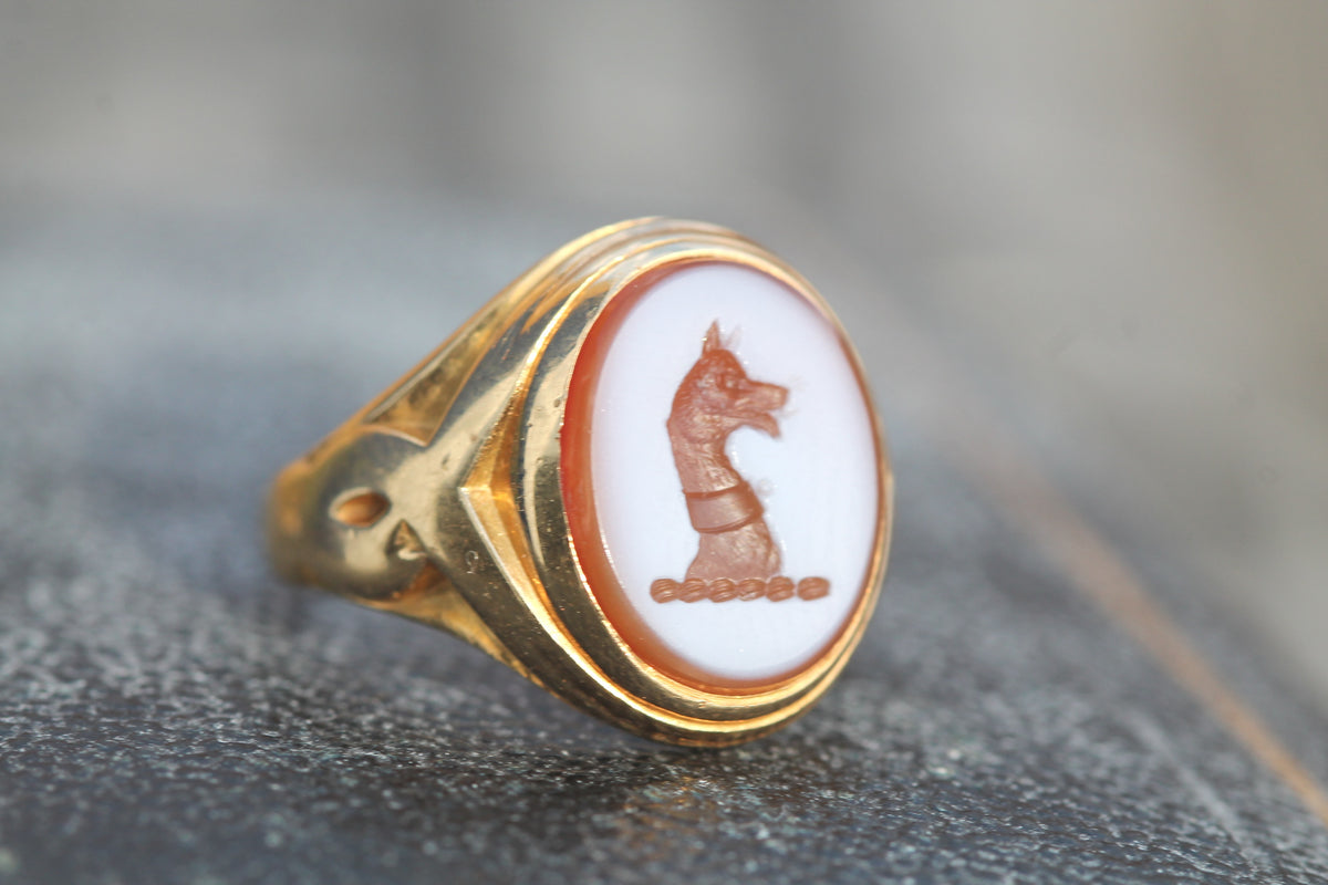 Antique Victorian 14ct Gold Sardonyx Dog Intaglio Signet Ring c.1890 — view 13