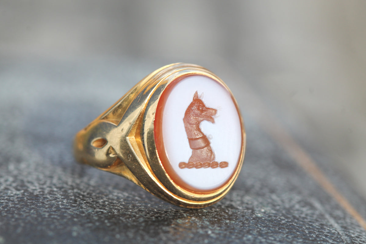 Antique Victorian 14ct Gold Sardonyx Dog Intaglio Signet Ring c.1890 — view 14