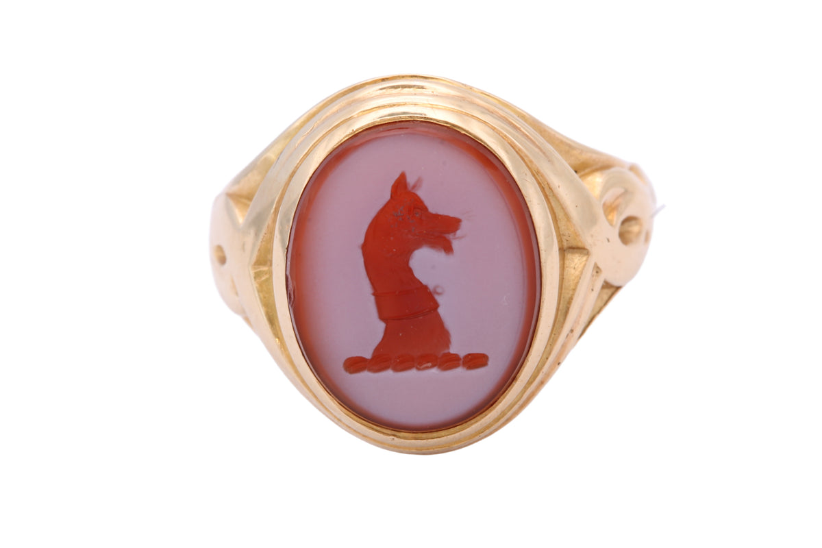 Antique Victorian 14ct Gold Sardonyx Dog Intaglio Signet Ring c.1890 — view 6