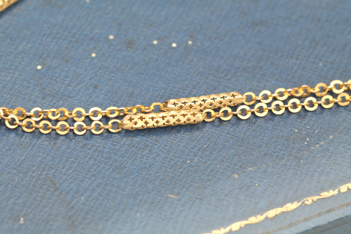 Antique Victorian 9ct Rolled Gold Pierced Tab & Rolo Long Guard Chain c.1890 — view 8