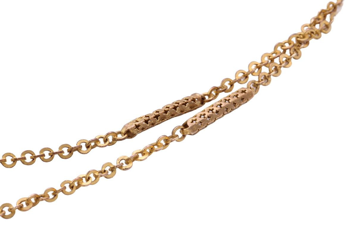 Antique Victorian 9ct Rolled Gold Pierced Tab & Rolo Long Guard Chain c.1890 — view 16