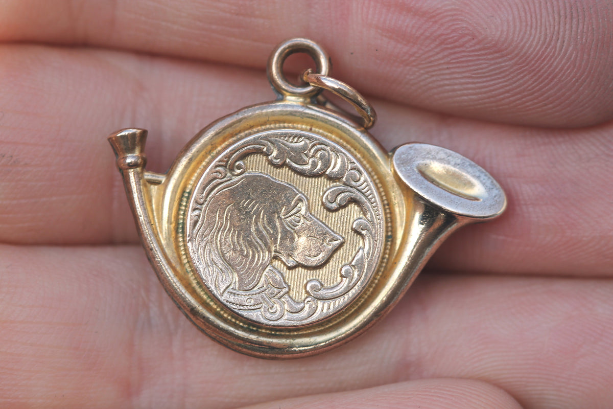 Antique Victorian 9ct Rolled Gold Hunting Horn Dog & Goldstone Fob c.1900 — view 8
