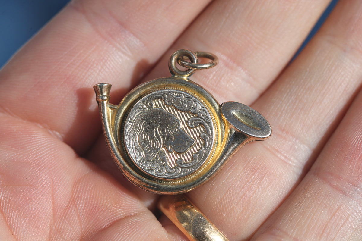 Antique Victorian 9ct Rolled Gold Hunting Horn Dog & Goldstone Fob c.1900 — view 7