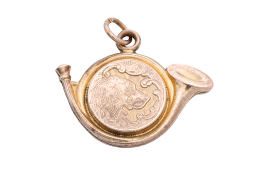 Antique Victorian 9ct rolled gold hunting horn fob with dog’s head motif